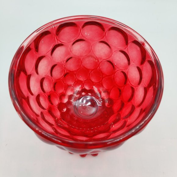 Ruby Red Bubble Glasses Hobnail Boopie Footed Goblet Cranberry Vintage Lot of 2 - Picture 3 of 11